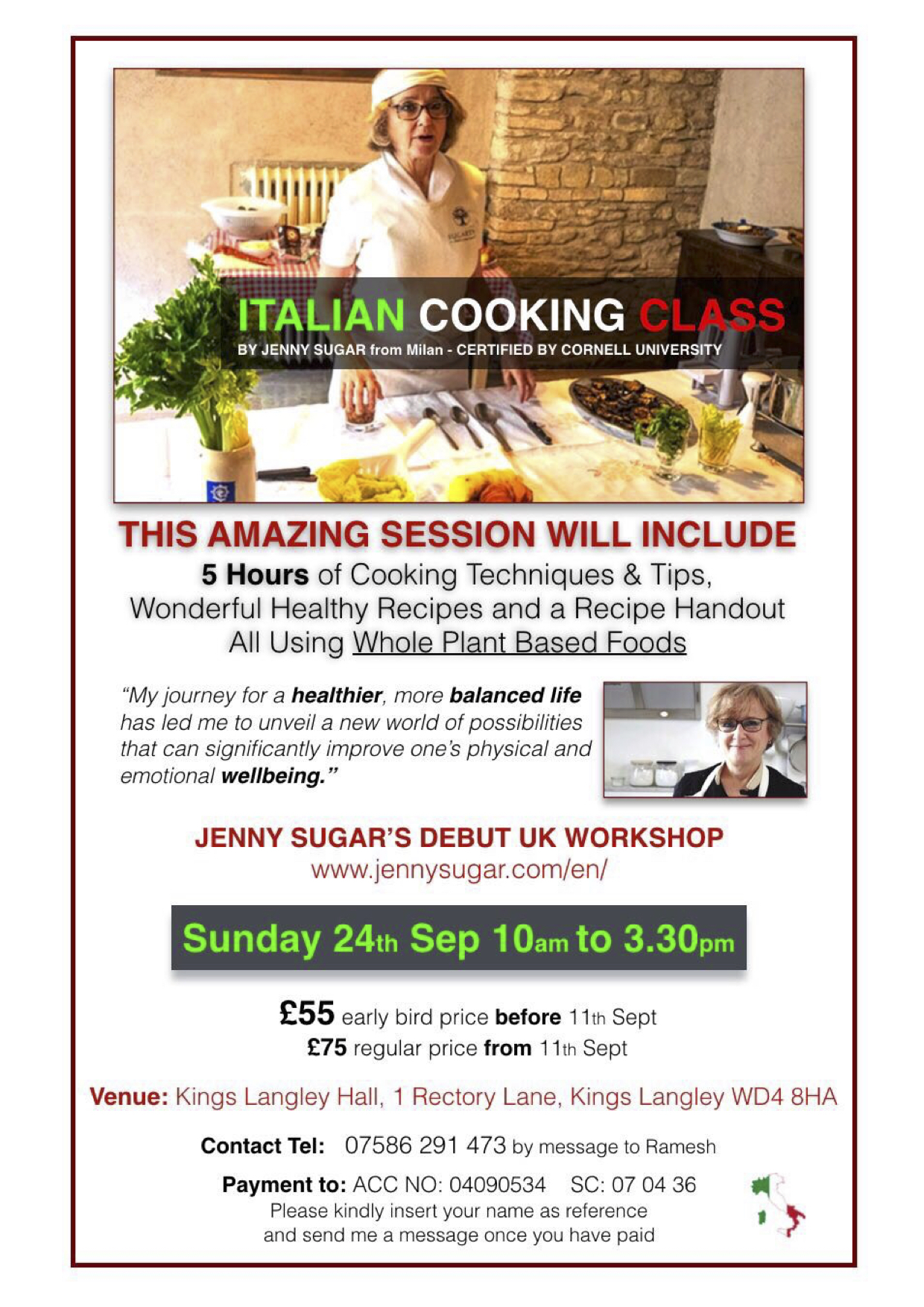 Italian Whole Plant Based Nutrition And Cuisine, Workshop In London